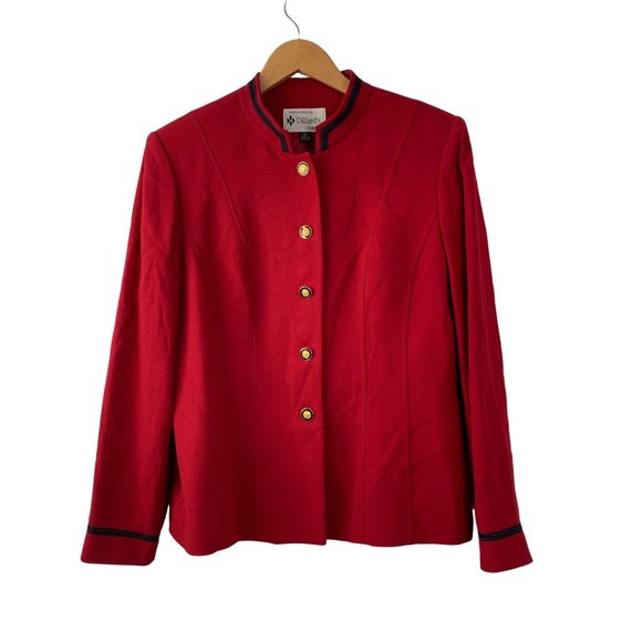 Kasper for Dillards Red Blazer Size 12 Lined 5 Button Stand Collar Holiday 6618 - Picture 11 of 14
